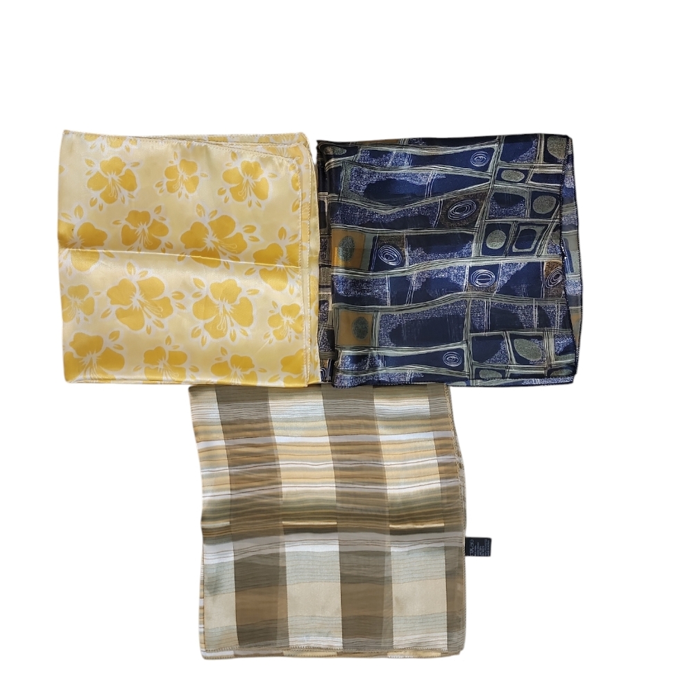 Vintage Floral and Geometric Patterned Scarves Hankerchief Set of 3 20x21 Size